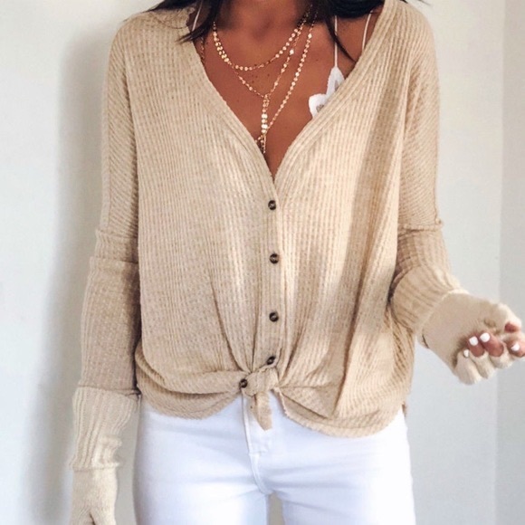 Out From Under Jojo Oversized Thermal Button-Front Top - Picture 3 of 3